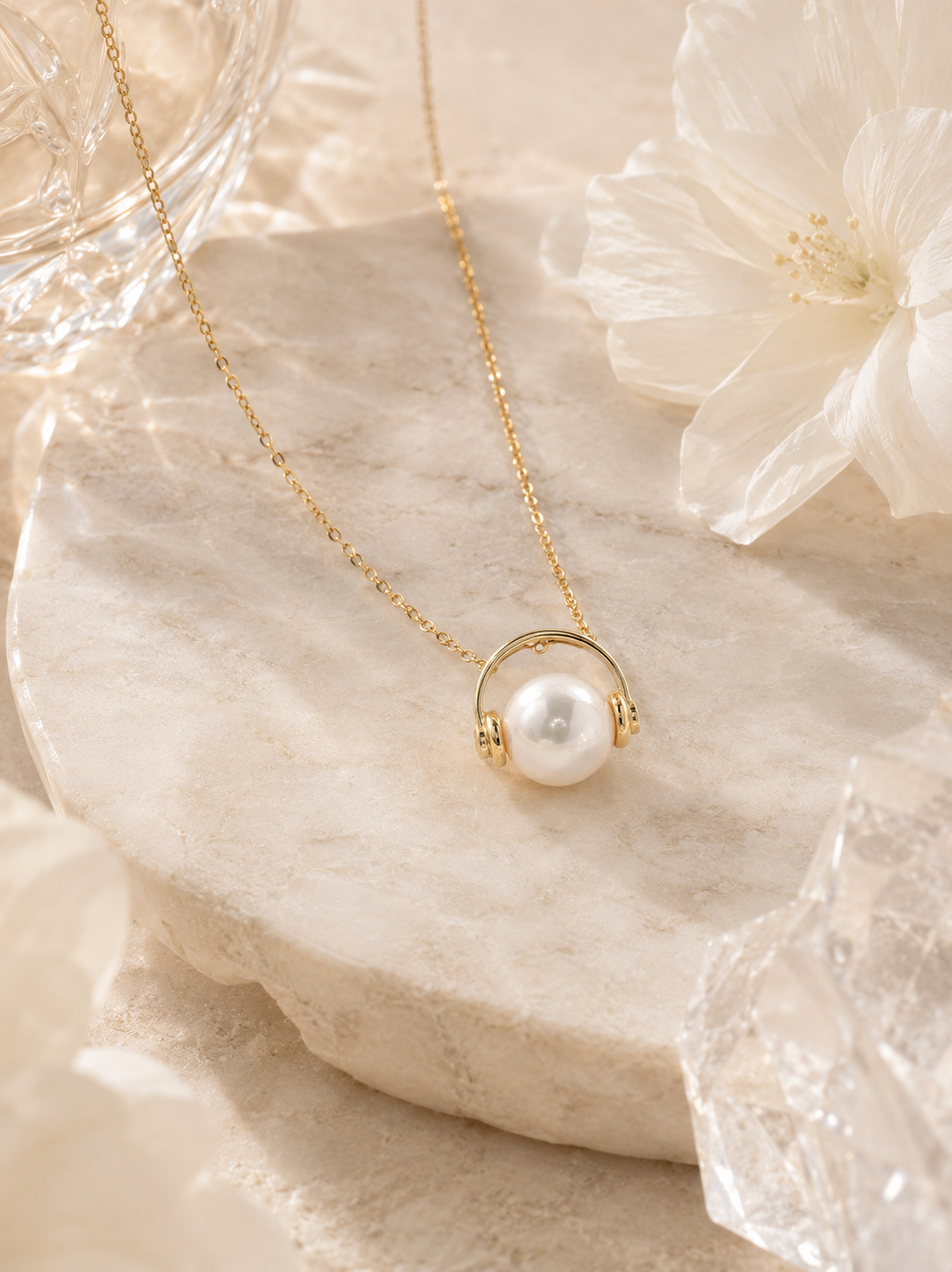 Headphone Necklace with Pearl
