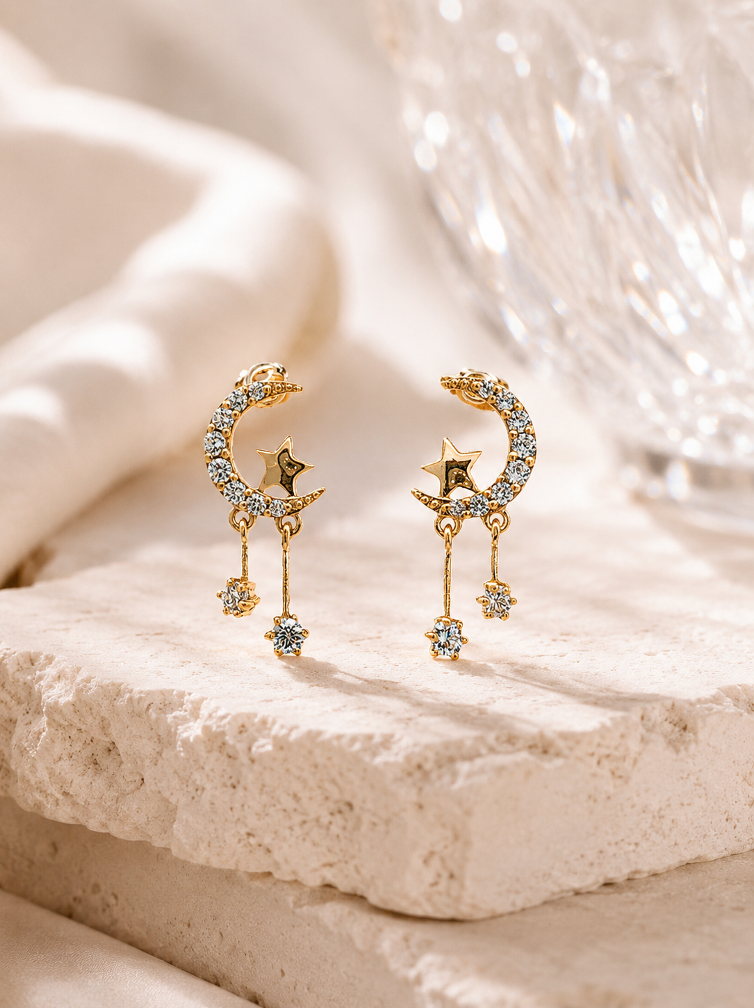 Moon and Star Dangle Earrings