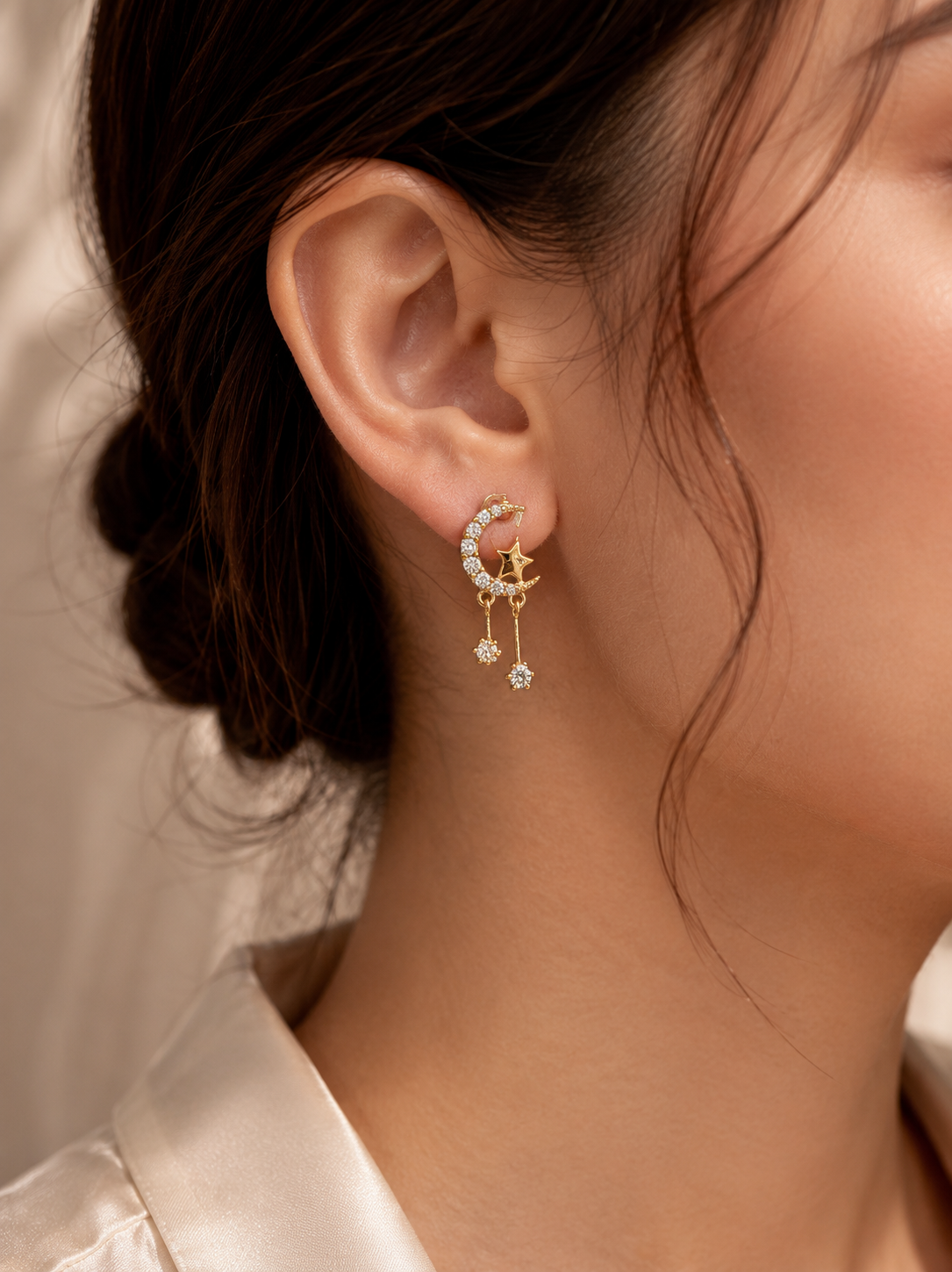 Moon and Star Dangle Earrings