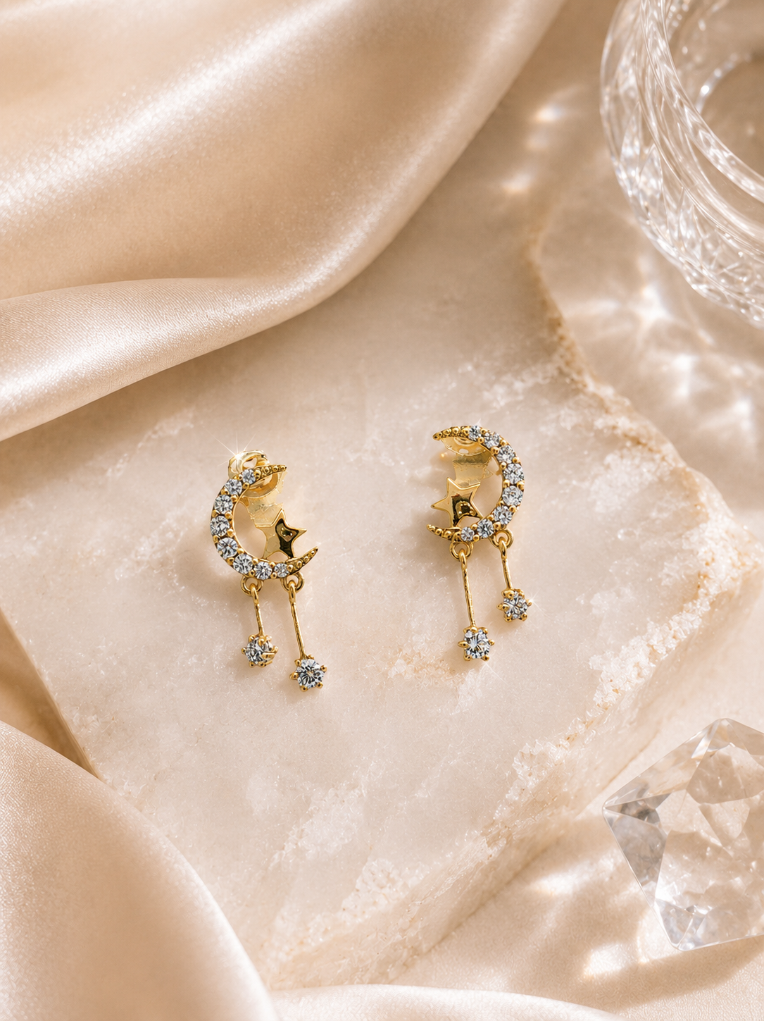 Moon and Star Dangle Earrings
