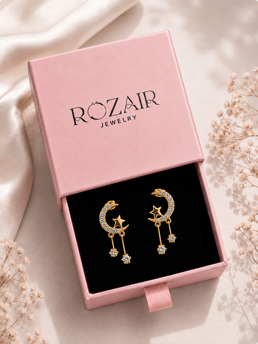 Moon and Star Dangle Earrings
