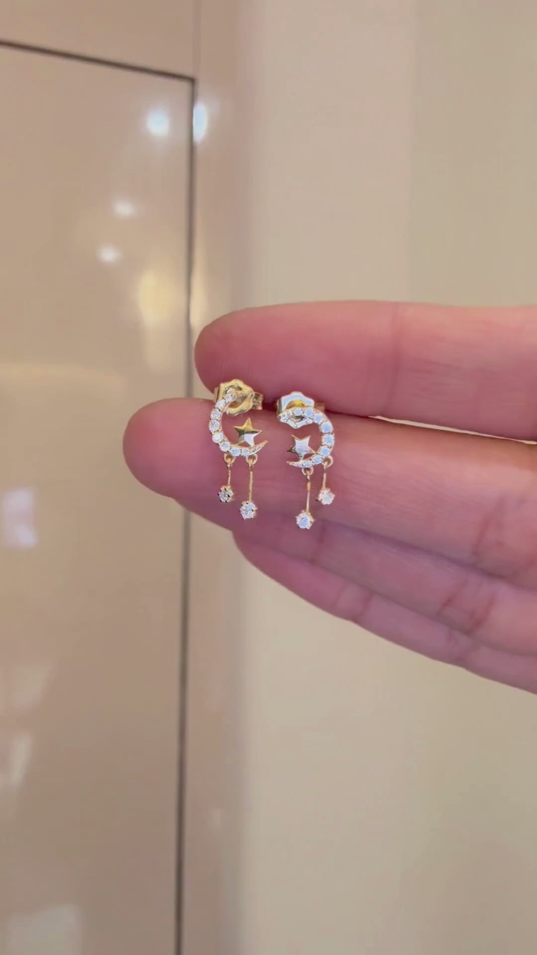 Moon and Star Dangle Earrings